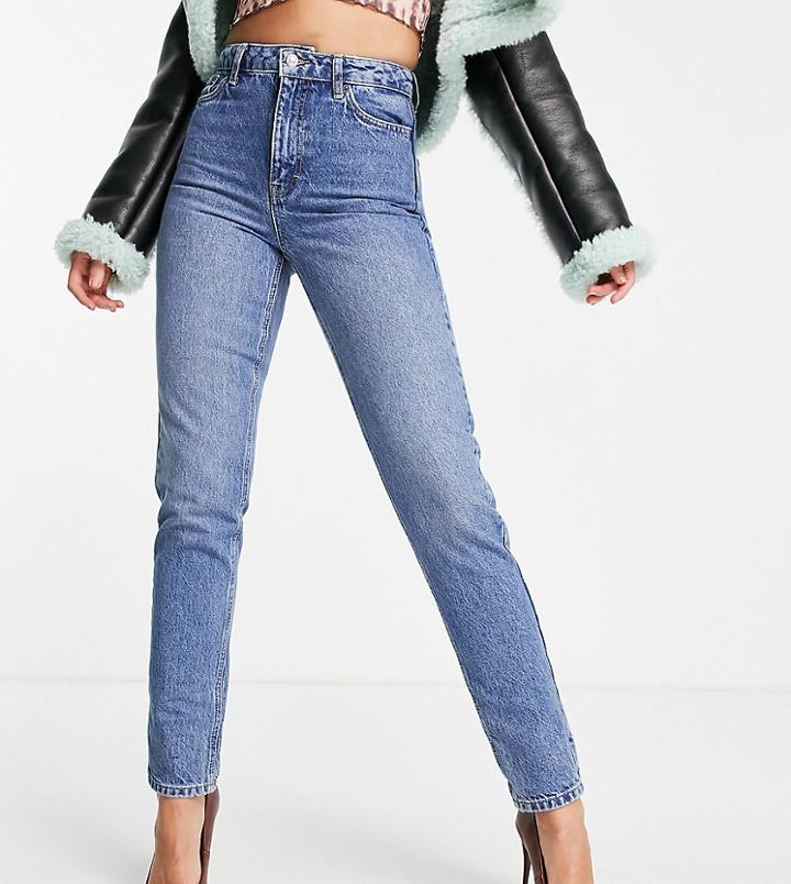 Topshop Tall Mom Jeans In Mid Blue-blues