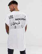 Asos Design Super Oversized And Longline Sleeveless T-shirt With Back City Print - White