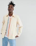 Asos Design Oversized Zip Through Washed Cord Overshirt In Ecru - Cream