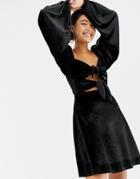 Collusion Bow Front Mini Dress In Velvet - Black