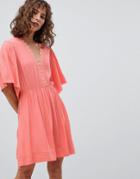 Suncoo Skater Dress With Flutter Sleeve - Pink