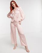 Never Fully Dressed Wide Leg Satin Pants In Tonal Tile Print - Part Of A Set-pink