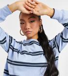 Asos Design Petite Long Sleeve T-shirt With Cuff And Double Stripe In Blue-multi