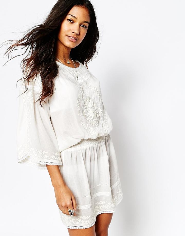 Star Mela Betsie Dress With Cinched Waist - Ecru