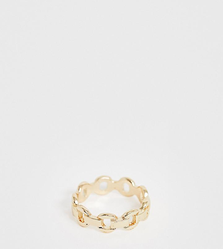 Asos Design Curve Ring In Curb Chain Design In Gold Tone