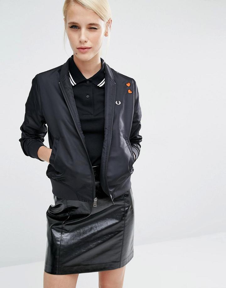 Fred Perry Amy Winehouse Foundation Bomber Jacket With Heart Patches - Black