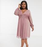 Chi Chi London Plus Long Sleeve High-low Dress In Mink-pink