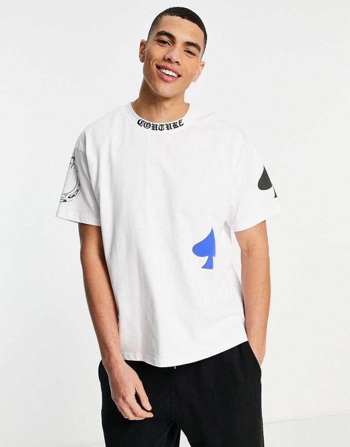 The Couture Club Oversized T-shirt In White With Branded Placement Print