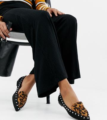 Lost Ink Wide Fit Olive Leopard Print Flat Shoes - Multi