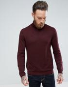 Asos Roll Neck Cotton Sweater In Burgundy - Red