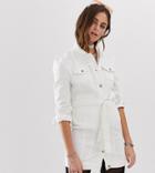 One Above Another Belted Shirt Dress In Denim - White
