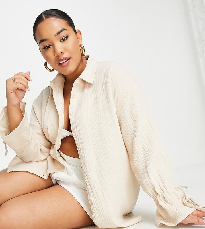 Missguided Plus Shirt With Tie Detail In Sand-neutral