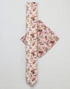 Asos Design Wedding Floral Tie & Pocket Square In Pink - Pink