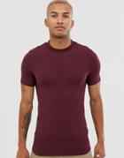 Asos Design Organic Muscle Fit T-shirt With Crew Neck In Burgundy-red