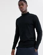 Jack & Jones Premium Fitted Ribbed Roll Neck Top In Black