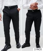 Asos Design 2 Pack Skinny Smart Pants In Charcoal Save