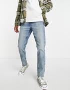 Asos Design Cone Mill Denim Stretch Slim Fit 'american Classic' Jeans In Tinted Mid Wash Blue