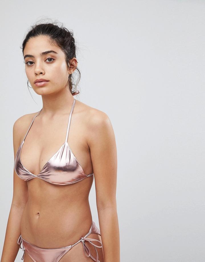 Noisy May Metallic Triangle Bikini Top - Pink