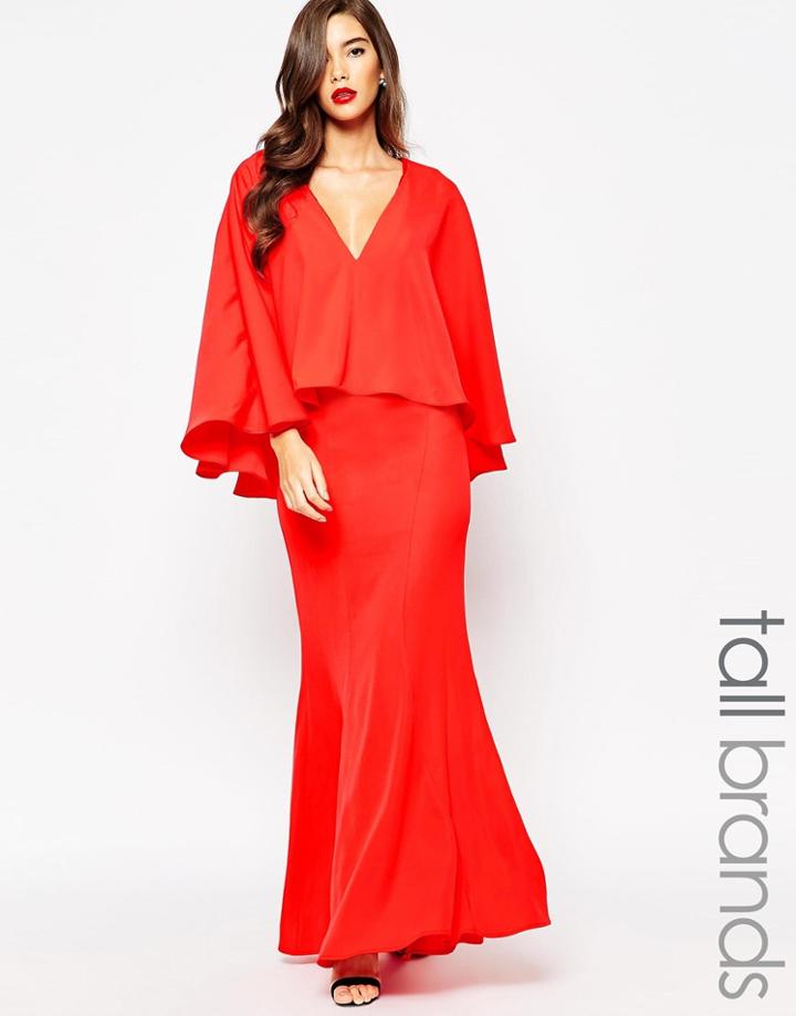 Jarlo Tall Makena Plunge Front Maxi Dress With Exaggerated Frill - Red