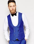 Noose & Monkey Double Breasted Vest In Super Skinny Fit - Blue