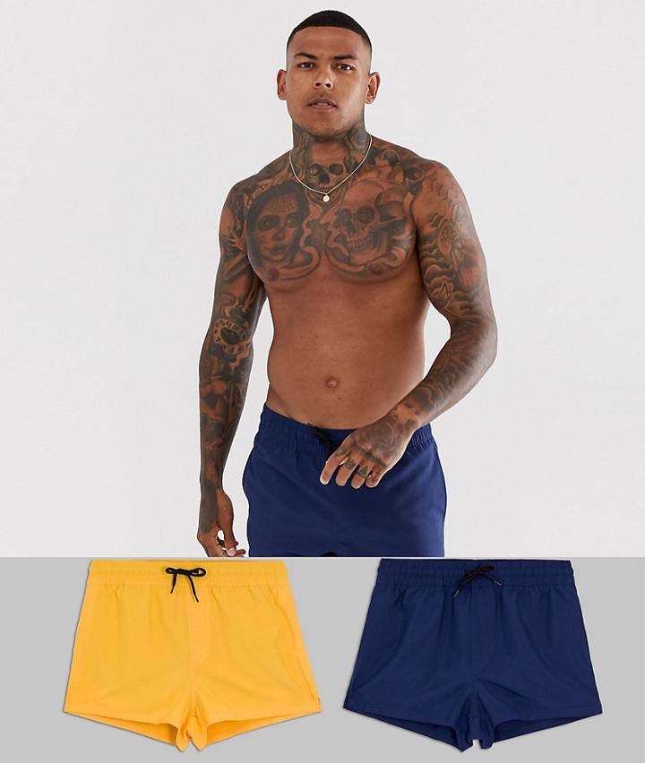 Asos Design Swim Shorts In Navy And Mustard Super Short Length 2 Pack Multipack Saving - Multi