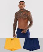 Asos Design Swim Shorts In Navy And Mustard Super Short Length 2 Pack Multipack Saving - Multi