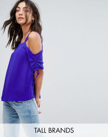 New Look Tall Rouched Cold Shoulder Top - Purple