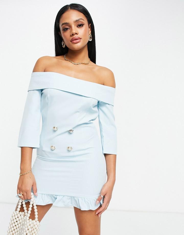 Unique 21 Off Shoulder Tailored Mini Dress In Sky Blue