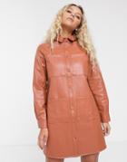 Asos Design Oversized Leather Look Shirt Dress In Rust-orange