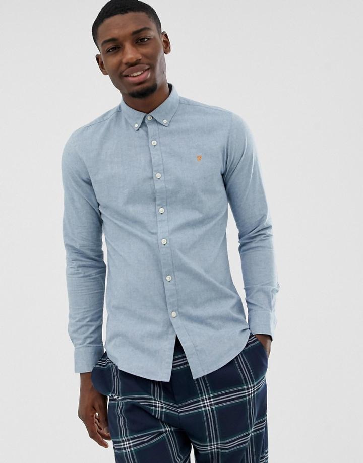 Farah Steen Slim Fit Textured Shirt In Blue - Blue