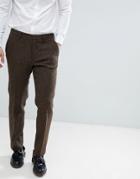 Asos Design Slim Suit Pants In 100% Wool Harris Tweed In Brown Herringbone - Brown
