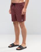 Asos Swim Shorts In Burgundy With Triangle Logo Print Mid Length - Red