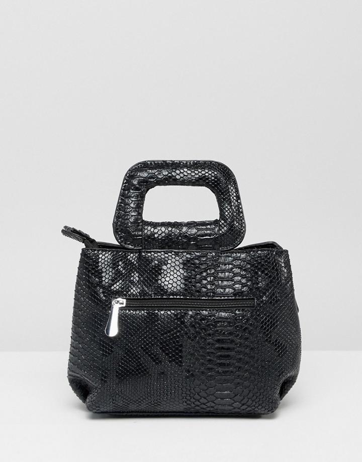 Prettylittlething Top Handle Bag In Black Faux Snake - Red