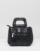 Prettylittlething Top Handle Bag In Black Faux Snake - Red