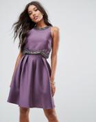 Little Mistress Overlay Back Skater Dress - Purple