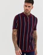 River Island Polo With Stripe Detail In Burgundy-red