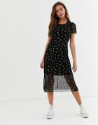 Nobody's Child Overlay Tea Dress In Black Ditsy Print - Black