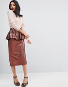 Asos Pencil Skirt In Metallic Jacquard With Peplum Detail - Gold