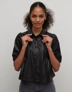 Nobody's Child Blouse With Puff Sleeves In Faux Leather-black