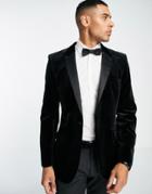 Asos Design Super Skinny Velvet Blazer With Contrast Lapel In Black