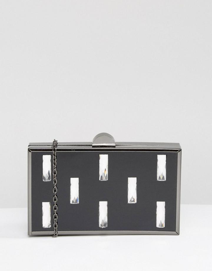 Liquorish Clutch Bag With Rectangular Jewel Detail - Black