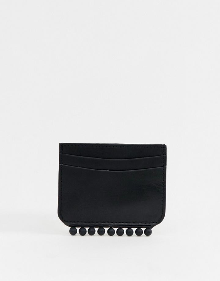 Urbancode Leather Card Holder With Bobble Studs - Black
