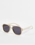 Asos Design Recycled Navigator Sunglasses In Ecru With Smoke Lens-neutral