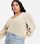 Missguided Plus Recycled Sweater With Balloon Sleeves In Stone-black