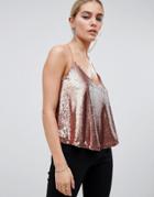 Outrageous Fortune Sequin Cami Top In Rose Gold - Gold