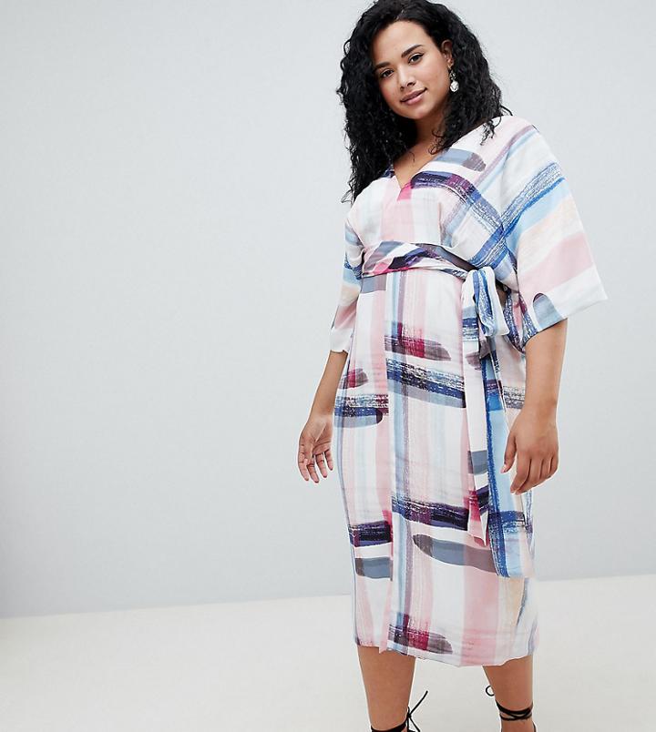 Asos Design Curve Abstract Print Kimono Midi Dress - Multi