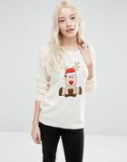 Brave Soul Reindeer Holidays Sweater - Cream