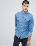Lee Jeans Pindot Button Down Denim Shirt In Washed Blue - Blue