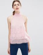 Asos Sleeveless High Neck Top With Embroidery - Pink