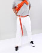 Asos Design Slim Woven Long Ended Belt In Orange With D-ring Fastening - Red